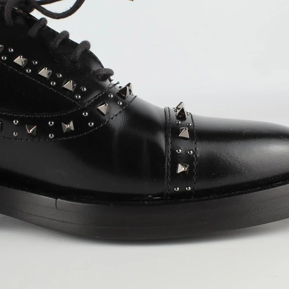 NEW Valentino Garavani Gentleglam Studded Leather Wingtip Oxfords Black EU 37